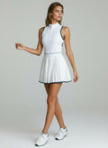 Court Pleated Dress Set — White / Forest Green